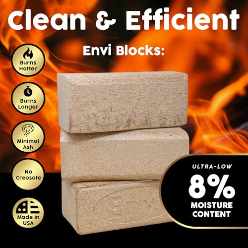 Firewood Central Envi Hardwood Fuel Blocks (3-Pack) – 100% Natural Compressed Sawdust, Long Burn & High Heat for Fireplaces, Stoves & Fire Pits – by Bio-Diversity