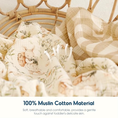 Image of GRSSDER 100% Cotton Muslin Crib Sheet 2 Pack - Breathable & Ultra-Soft Fitted Crib Sheets for Standard Baby & Toddler Mattresses, 52 inchx28 inch with 9 inch Deep Pocket, Snug Fit All-Around Elastic