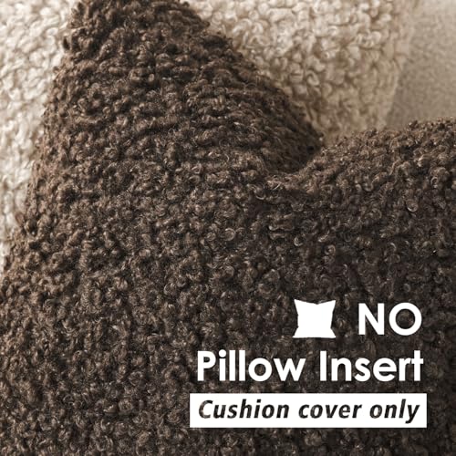 Image of Foindtower Set of 2 Curly Teddy Wool Pillow Covers Decorative Boucle Textured Lumbar Throw Pillow Faux Fur Sherpa Pillowcases Sheepskin Fuzzy Cushion Case for Sofa Bedroom Car 12 inchx20 inch Dark Brown