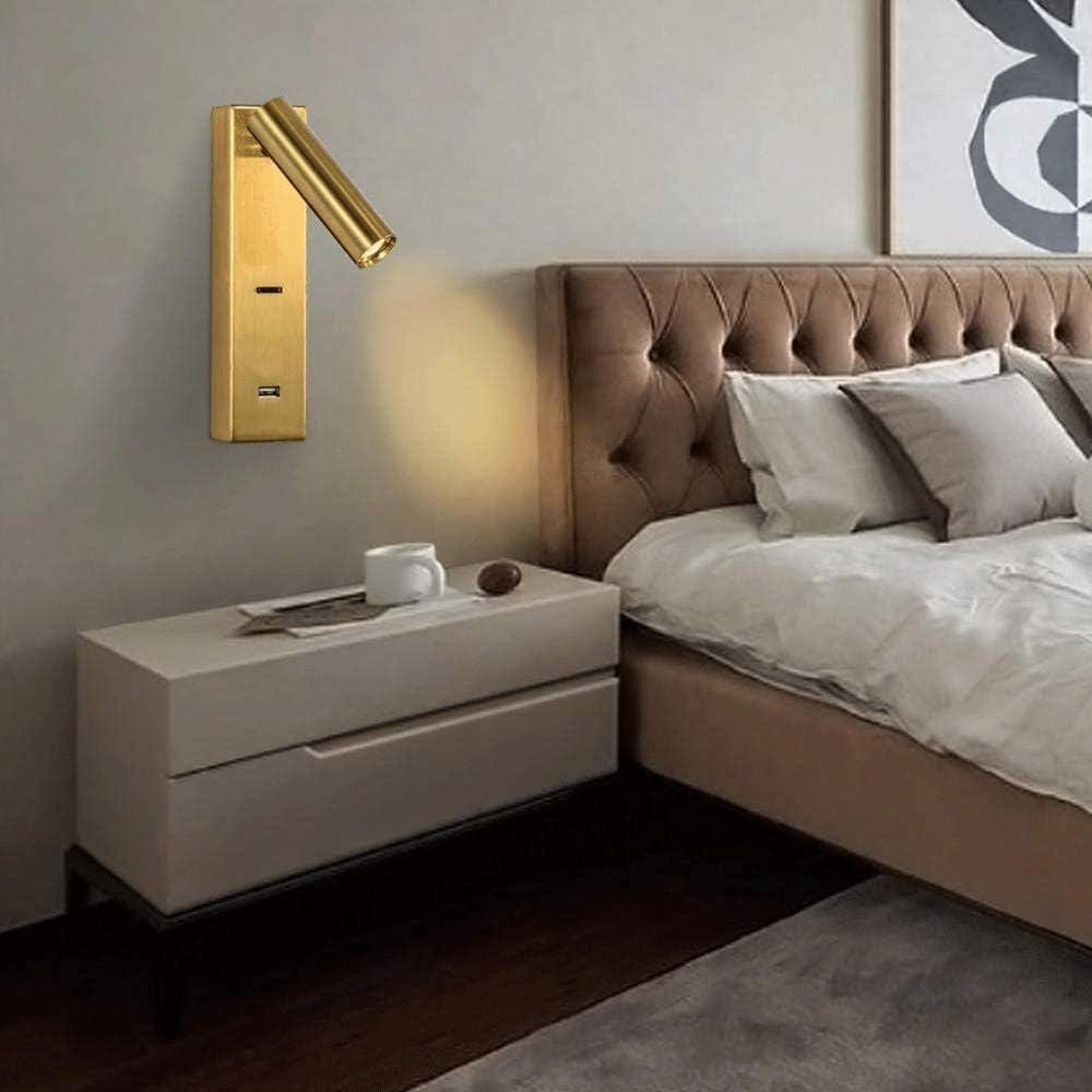 Lampka nocna LED z portem USB, lampka do czytania, lampa biurowa/sypialnia, regulowana półka, lampka nocna, złote wykończenie, luksusowy