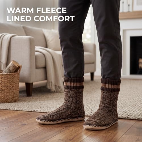 Image of Cozylook Mens Slippers Soft Sole Non Slip Fleece Lined Slipper Socks | High shaft knit upper, warm sherpa interior, cushioned underfoot comfort, grippy bottom for winter home, dorm and travel