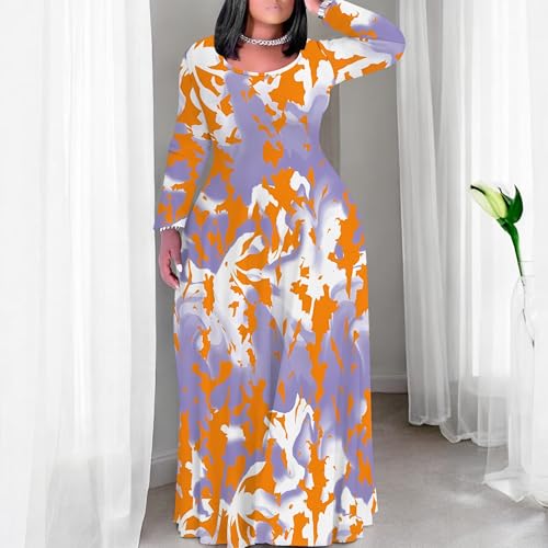 Image of PinkPatty Plus Size Maxi Dresses for Women Long Sleeve Crew Neck Sundress Casual Fall Dress with Pockets