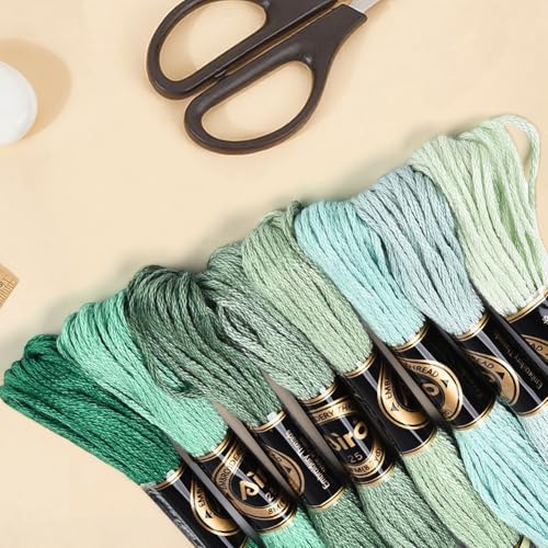 Image of 8 Skeins 6 Strands Green Variegated Embroidery Floss Thread Gradient Friendship Bracelet String Polyester Cross Stitch Threads Bulk for Hand Sewing Jewelry Bracelets Making Crafts Stitching