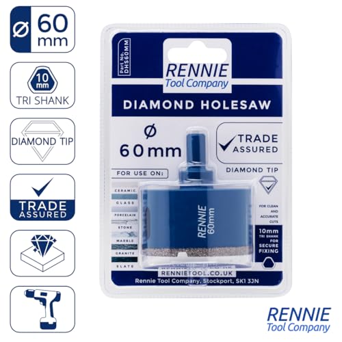 Image of 60mm Diamond Hole Saw Drill Bit With Tri Shank For Porcelain Tiles Ceramic Slate Stone Granite Marble Glass. Diamond Core Holesaw /Hole Cutter