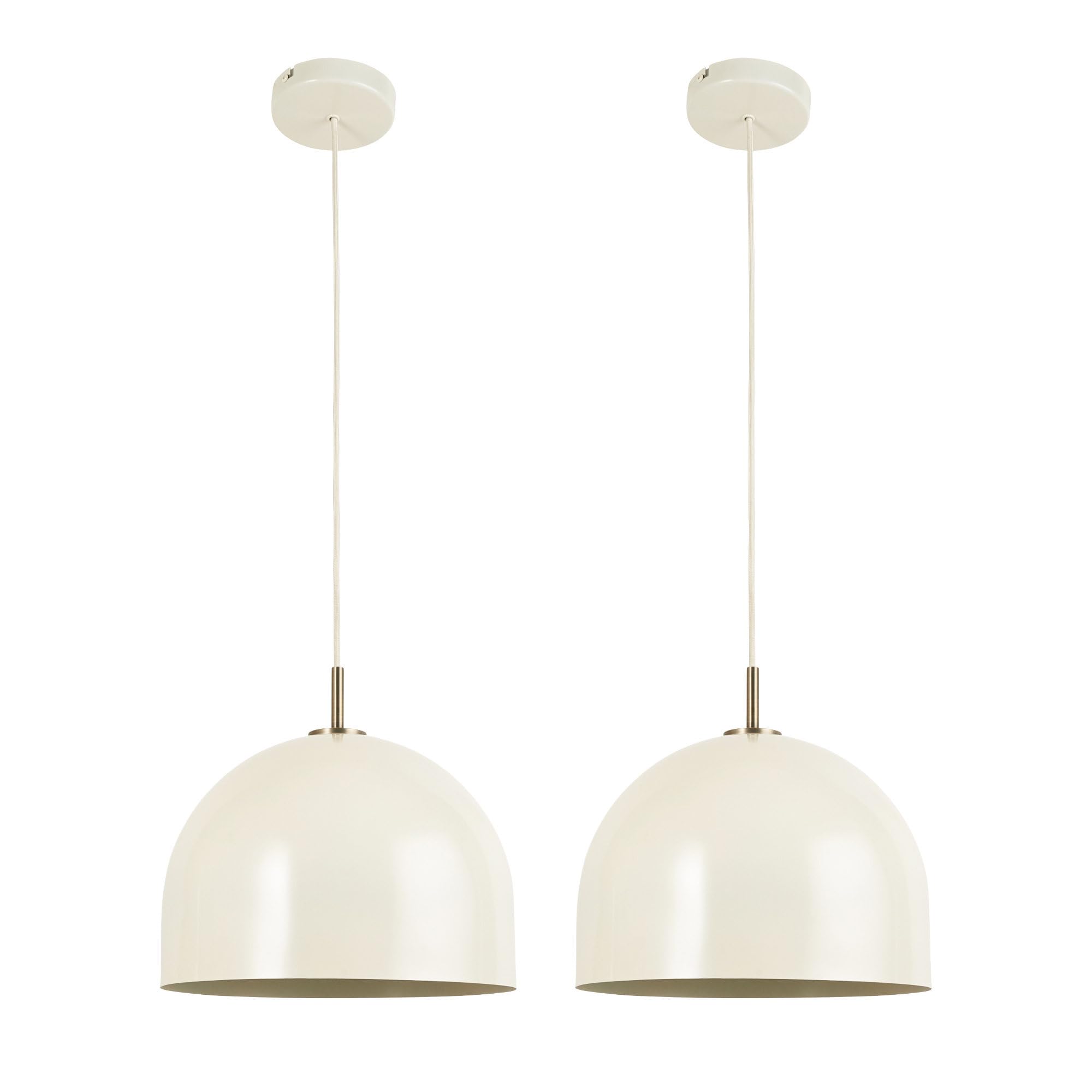 firstchoicelighting Set of 2 Antique Brass Ceiling Pendant Lights with White Metal Shade, Kitchen Dining Lighting, Height Adjustable