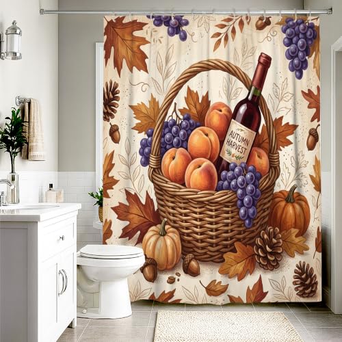 Rideau de douche extra long polyester orange et motif automne pour dortoir - 3