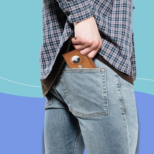 Leather AirTag Wallet Genuine Leather Air Slim Minimalist Wallet for Men and Women for Apple AirTag (Brown)3