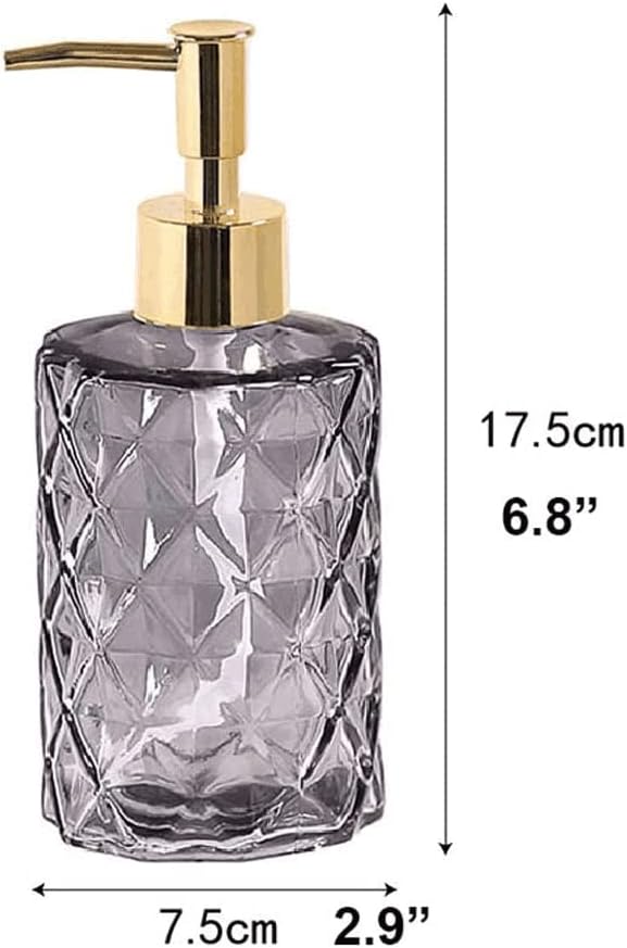 11.6oz Kitchen Glass Soap Bottle Refillable Clear Soap Dispenser Bathroom Lotion Dispensers with Pump (Purple)