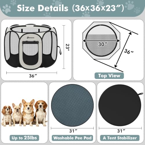 Image of Dog Cat Playpen Indoor Outdoor for Puppy Pet Dog Cat Recovery After Surgery | Dog Tent Crates Cage Indoor /Outdoor, Portable Pop Up Kennel with Carrying Case for Travel (White with Pad, Medium)