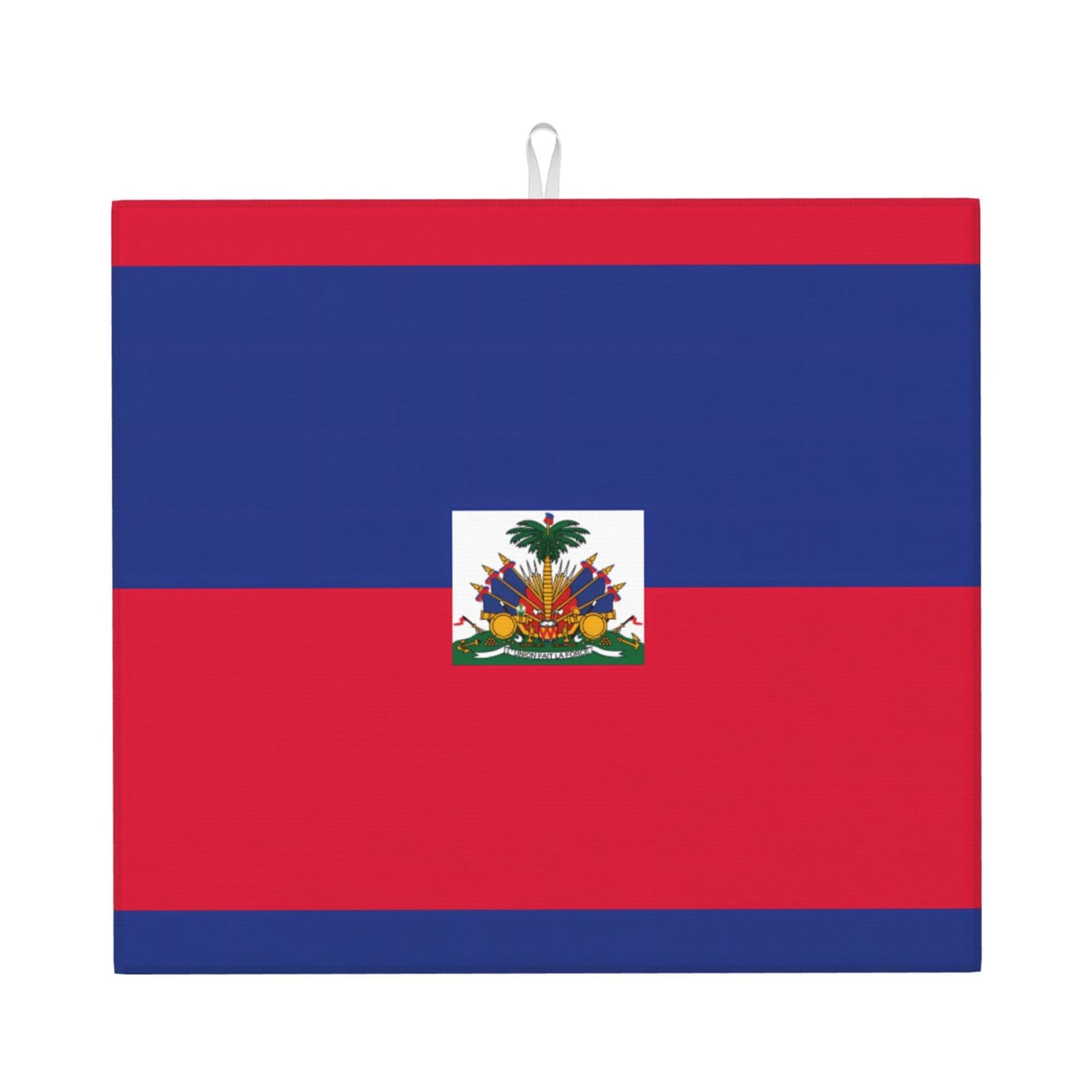 YYHWHJDE Haitian flag Prints Kitchen Drying Mat - Absorbent Dish Drying Throw with Vibrant Prints, Quick-Dry Countertop Layer for Dishes & Appliances - Non-Slip & Foldable