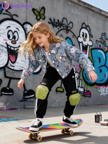 Image of WELAKEN Print Denim Jacket for Girls & Kids II Little Girl's Button Down Crop Jean Jacket Coat