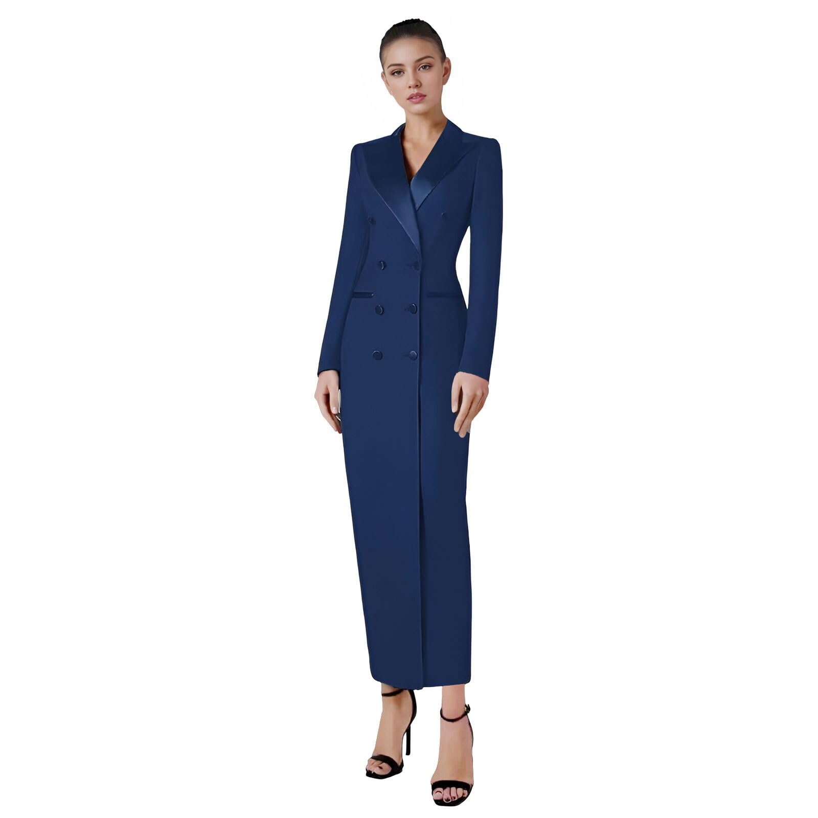 TIANMEI Womens Tuxedo Dress Maxi Formal Suit Dresses for Women Double Breasted Long Wedding Cocktail Prom Party Blazer