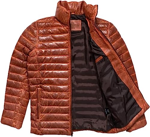 Theoutfit-Winter Distressed Brown Genuine Leather Insulated Down Puffer Jacket Mens Body warmer2