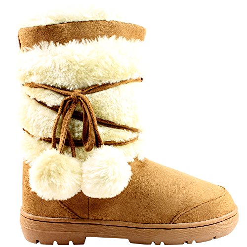 Holly Womens Pom Pom Waterproof Winter Snow Boots - Tan - 7-40 - AEA0157