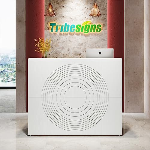 Tribesigns Reception Desk with Counter, Modern Front Desk Reception Room Table with Cable Grommet, 47 inch Retail Counter for Checkout, Lobby, Beauty Salon, Home Office Desk, White