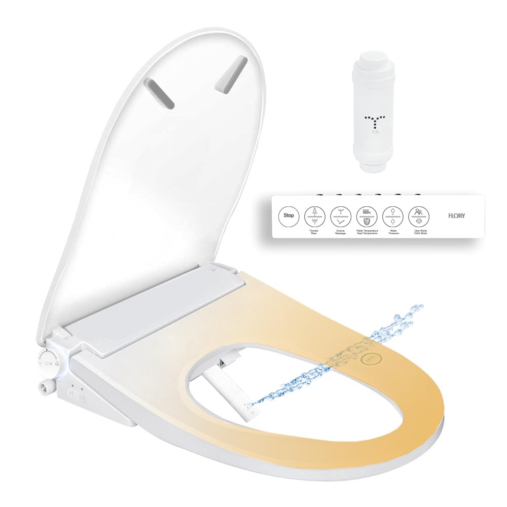 Abattant WC bidet électronique intelligent avec sèche-cheveux, version ultime, avec filtre à eau, buse autonettoyante, veilleuse LED, abattant chauffant, télécommande et bouton latéral(681XR)