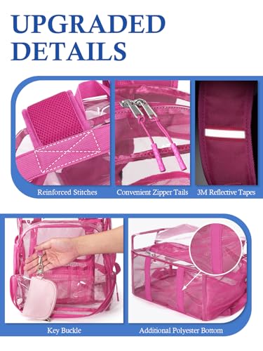 Image of Clear Backpack for School, 17 inch Large Heavy Duty-TPU See Through Bookbag for Boys Girls and Adult, Transparent Backpack With Multi-Pockets for College Work Gym Sport, Rose Red
