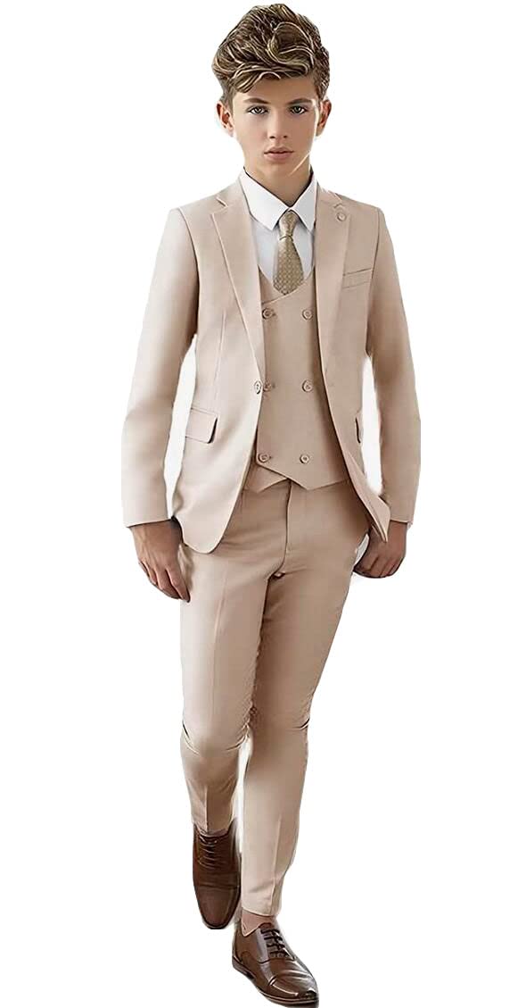Costume à revers en pointe pour garçons, coupe ajustée, avec veste, gilet et pantalon, idéal pour les fêtes, les événements formels et les mariages