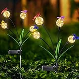 BEIDOULU Solar Lights Outdoor 2 Pack, Solar Garden Lights, Butterfly Outdoor Decorations, Patio Decor, Big Bulb, Unique Gifts for Women, Gifts for Grandma