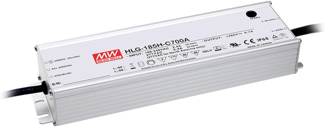 MW Mean Well HLG-185H-C700B 286V 700mA 200.2W Single Output Switching LED Power Supply with PFC