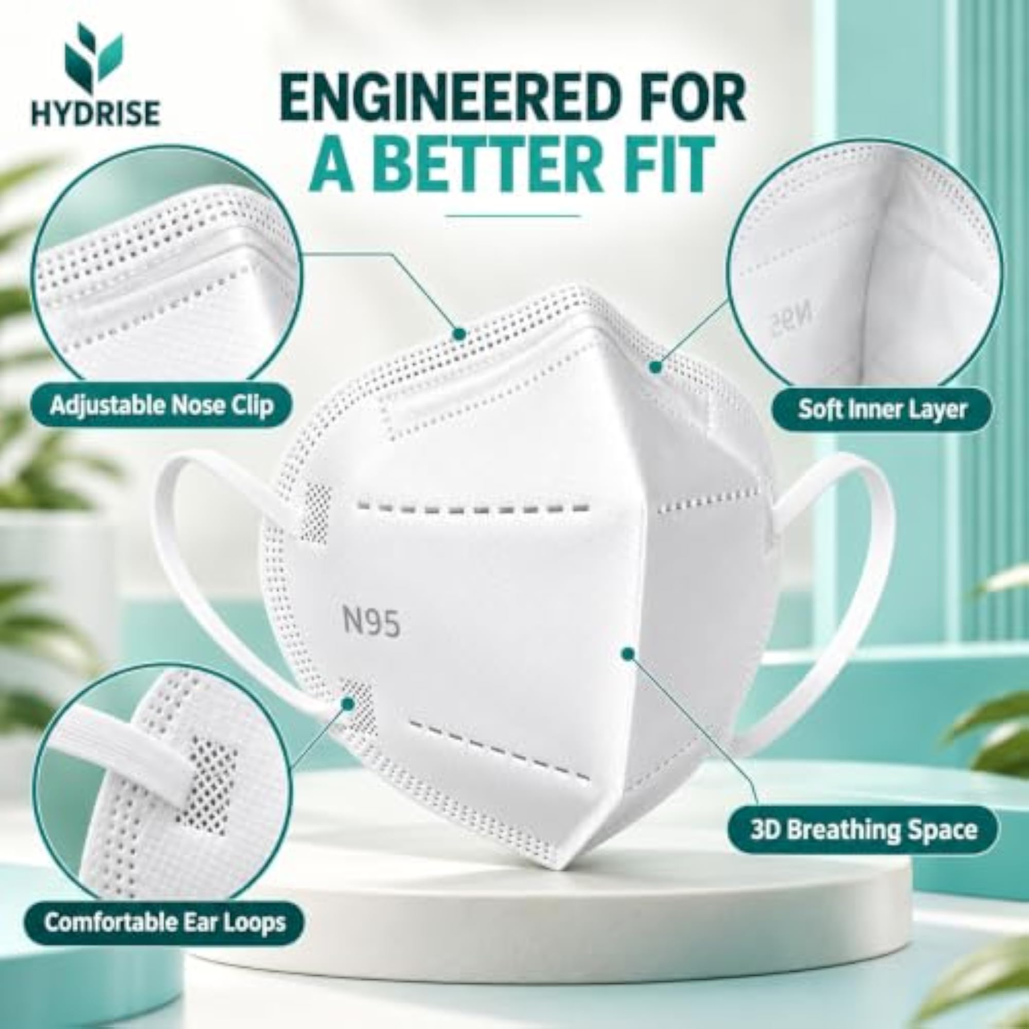 Pack of 10 N95 Masks with Adjuster, Washable and Reusable