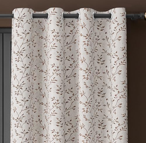 Image of Yellow Weaves 1 Pc Jacquard Leaf Eyelet Long Door Curtain - Perfect for Home, Office, Bedroom, Living Room & Balcony - 9 Feet (Brown)