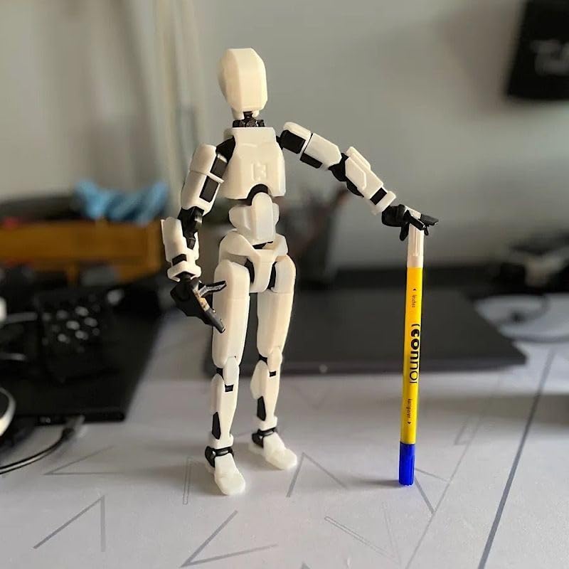Image of VAALI Dummy 13 Action Figure Fully Assembled T13 Articulated Robot Toy with 12 Accessories (Swords Guns Extra Hands) 3D Printed Poseable Desktop Figure for Stop Motion Artists Gamers 5.4 inch (White)