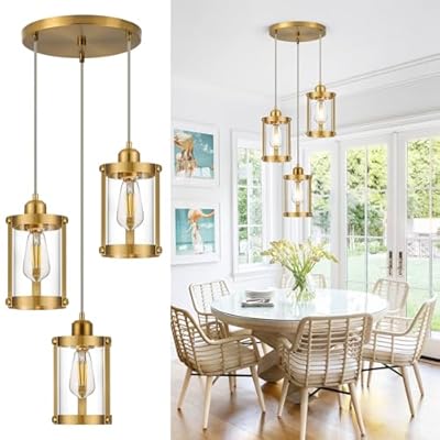 Osimir 3-Light Pendant Lighting, Brushed Gold Dining Room Chandelier Light Fixture Over Table with Clear Glass, Modern Cluster Hanging Lights for Kitchen Island Sink, OS-3014-3BG