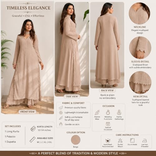 KYNORA Women's Beige Chikankari Anarkali Kurta Set - Image 3