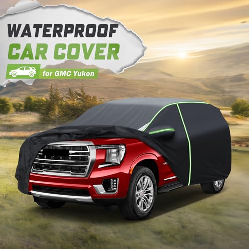 Image of Mixsuper Liner Car Cover for GMC Yukon 2007-2014 & 2015-2026, 7 Layers Waterproof All Weather SUV Cover with Driver Side Zipper Door, Windproof Straps & Reflective Strips