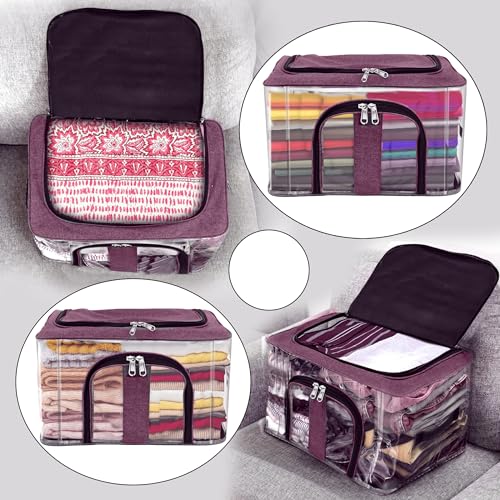 Image of Storite 2 Pack Nylon 33 L PVC Transparent Moisture Proof Storage box for Clothes Closet Wardrobe Organizer for Clothes Saree Bags with Carry Handle (Vivid Red, 44L x 31W x 24H cm)