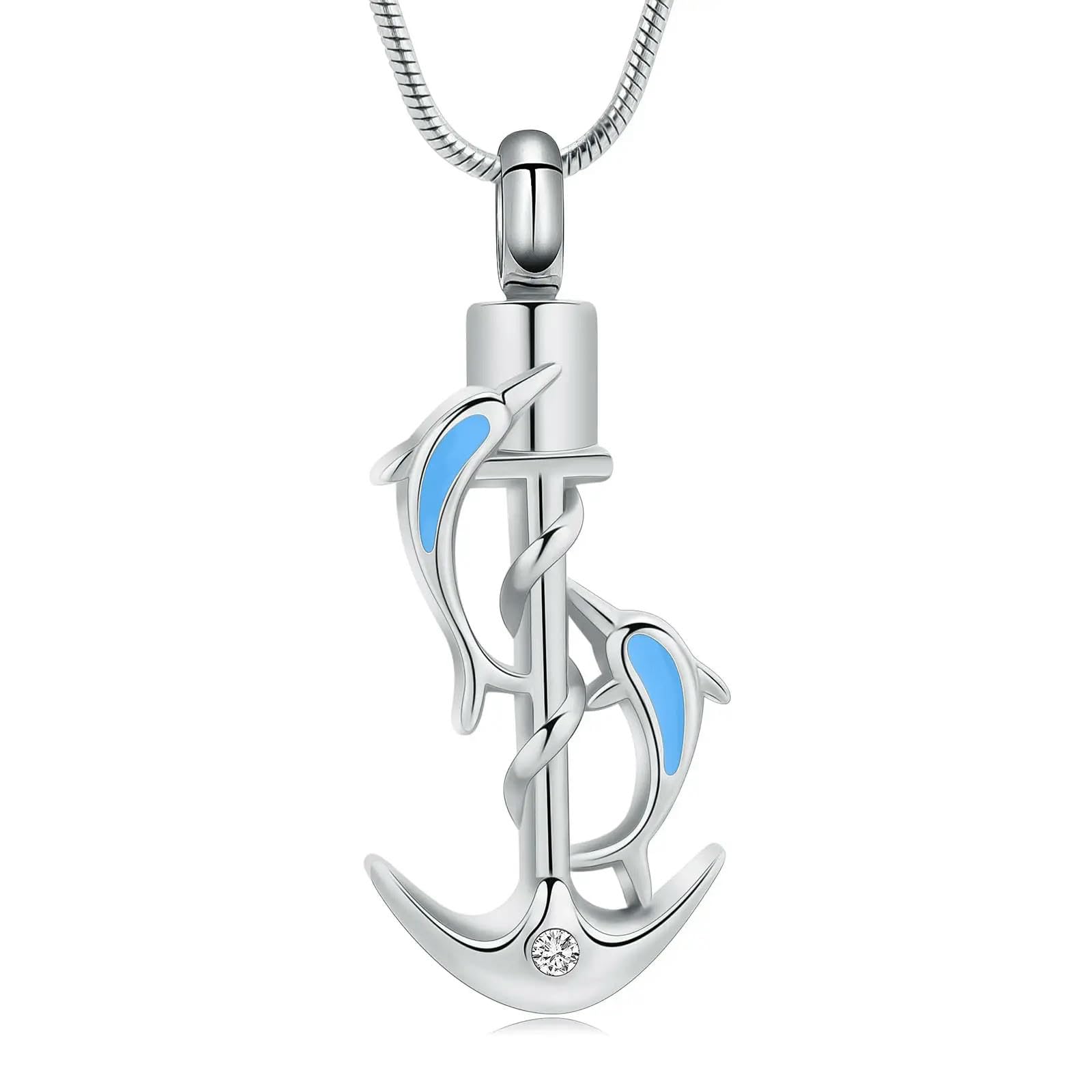 Collier urne dauphin en acier inoxydable argenté pour cendres