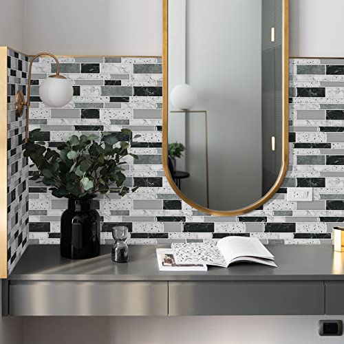 Dewoo Kitchen Backsplash Tiles Peel And Stick For Kitchen, 12"X12" Stick On Wall Marble Tiles, Black And White Self Adhesive Tile Sticker For Kitchen Backsplash, 10 Sheet #TOP3