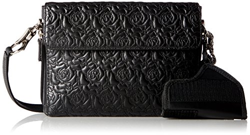 Gtm Gun Tote'n Mamas Concealed Carry Rose Embroidered Lambskin Cross-Body Shoulder Bag, Black, Medium #TOP5