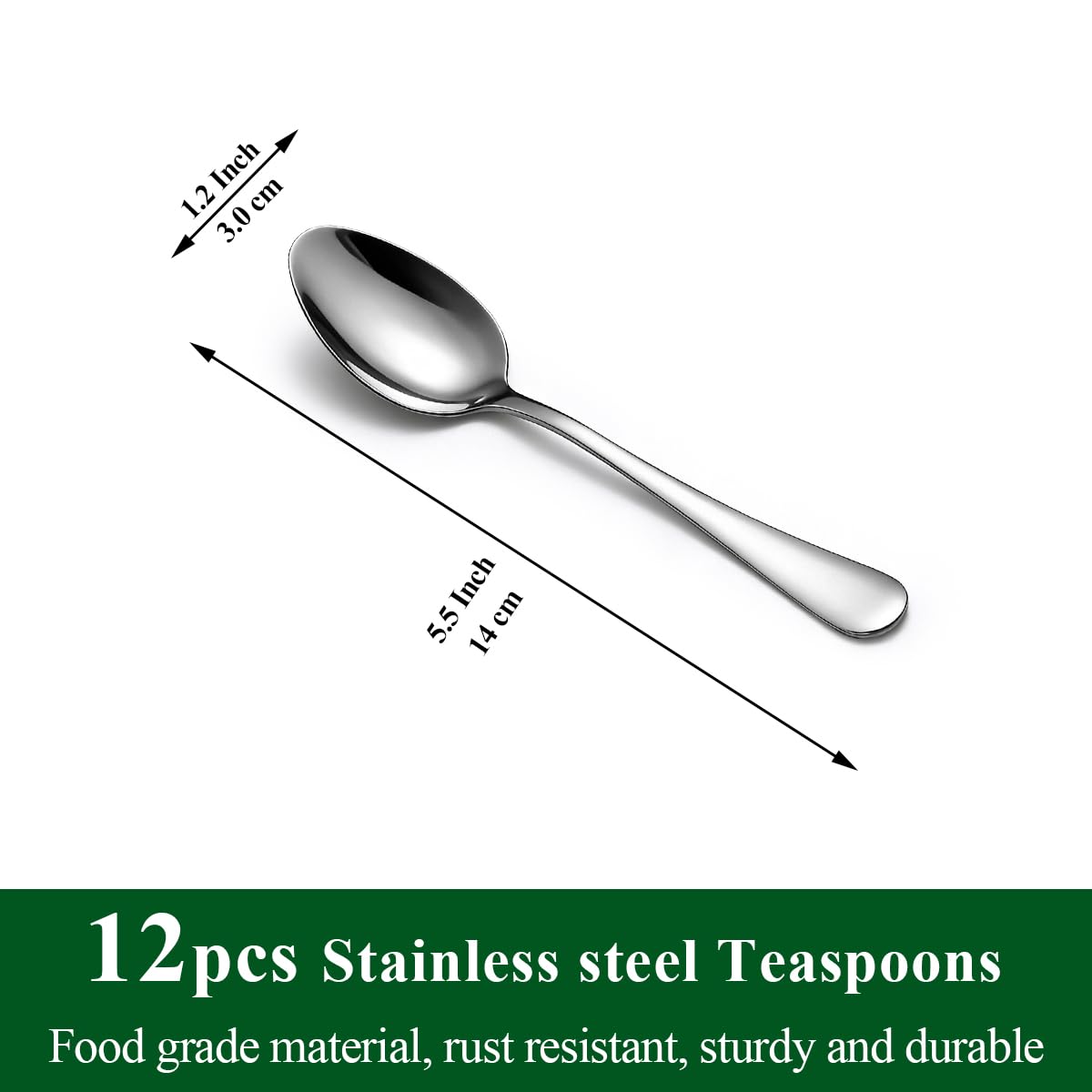 Cuillères à Café 12 Pièces 14cm, Berglander Set de Petites Cuillères en Acier Inoxydable pour Thé, Dessert, Glace, Espresso Demitasse, Cuillère Métal pour Maison, Cuisine, Restaurant, Fête, Mariage