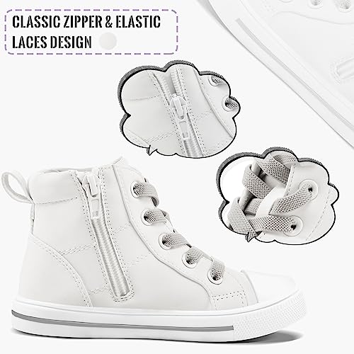 K Komforme Kids Sneakers For Boys And Girls Toddler Canvas High Top Walking Causal Shoes With Zipper White-Pu thumb #1