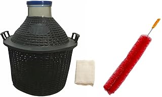 North Mountain Supply Wide Mouth Glass Demijohn with Plastic Basket - 20 Liter (Approx. 5 Gallons) - Includes Cheesecloth, Rubber Band, Cleaning Brush, and Lid