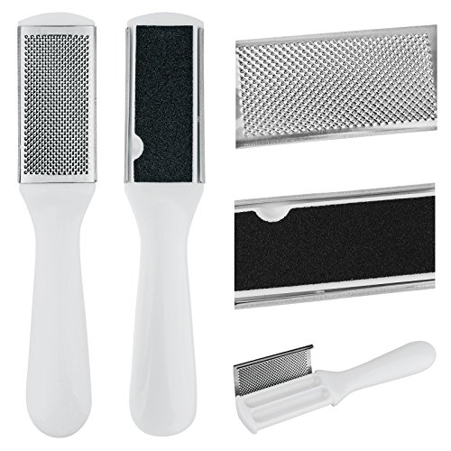 AMOS Callus Rasp – Foot File Callus Remover for Hard Skin, Double Sided Pedicure Tool Kit with Easy Grip Ergonomic Handle, Built-In Waste Compartment| Foot Care