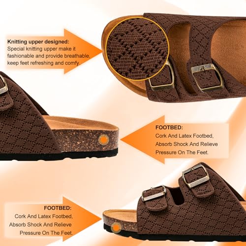 Image of Women's Comfy Arch Support Cork Footbed Adjustable Knitting Straps Indoor and Outdoor Slides Sandals
