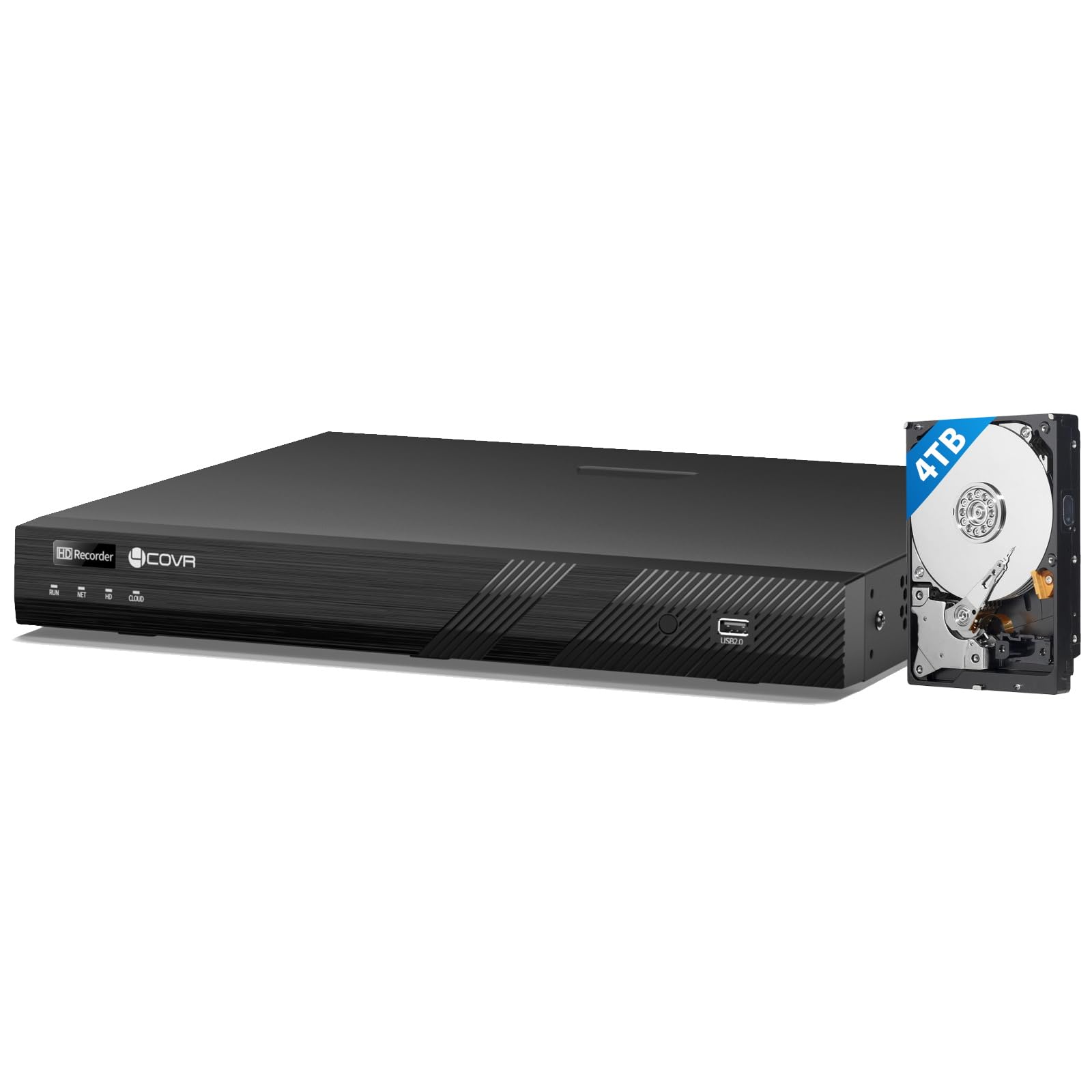 4COVR Registratore video di rete PoE H.265 a 16 canali, HD NVR funziona con telecamere IP 4MP/5MP/6MP/8MP, HDD da 4 TB preinstallato e due porte SATA fino a 16 TB, registrazione 24/7, ELY-NVR16P4TC