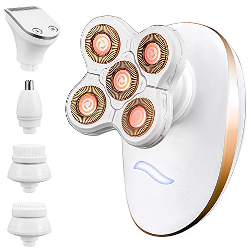 Electric Shaver Women's 5D Rotary Razor 5-in-1 USB Rechargeable Waterproof Electric Trimmer Grooming Kit for Legs, Underarms, Face, Bikini Area, Arms, Body, Head, Nose, Wet & Dry Use