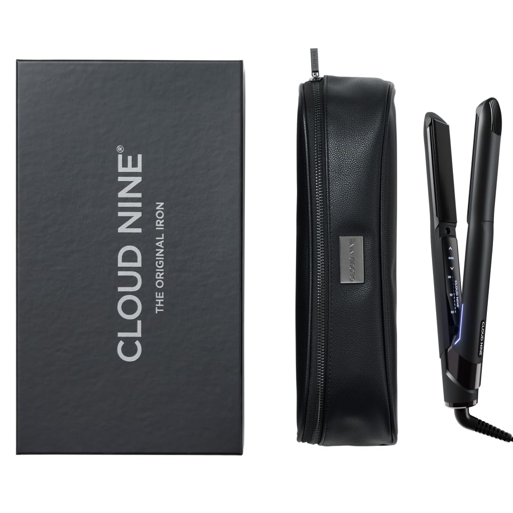 CLOUD NINE The Original Iron Black Hair Straightener Giftset | Variable Temperature Control Quick Heat Touch Technology Ceramic Floating Plates Spring Flex Styling | Perfect Smooth Sleek Results