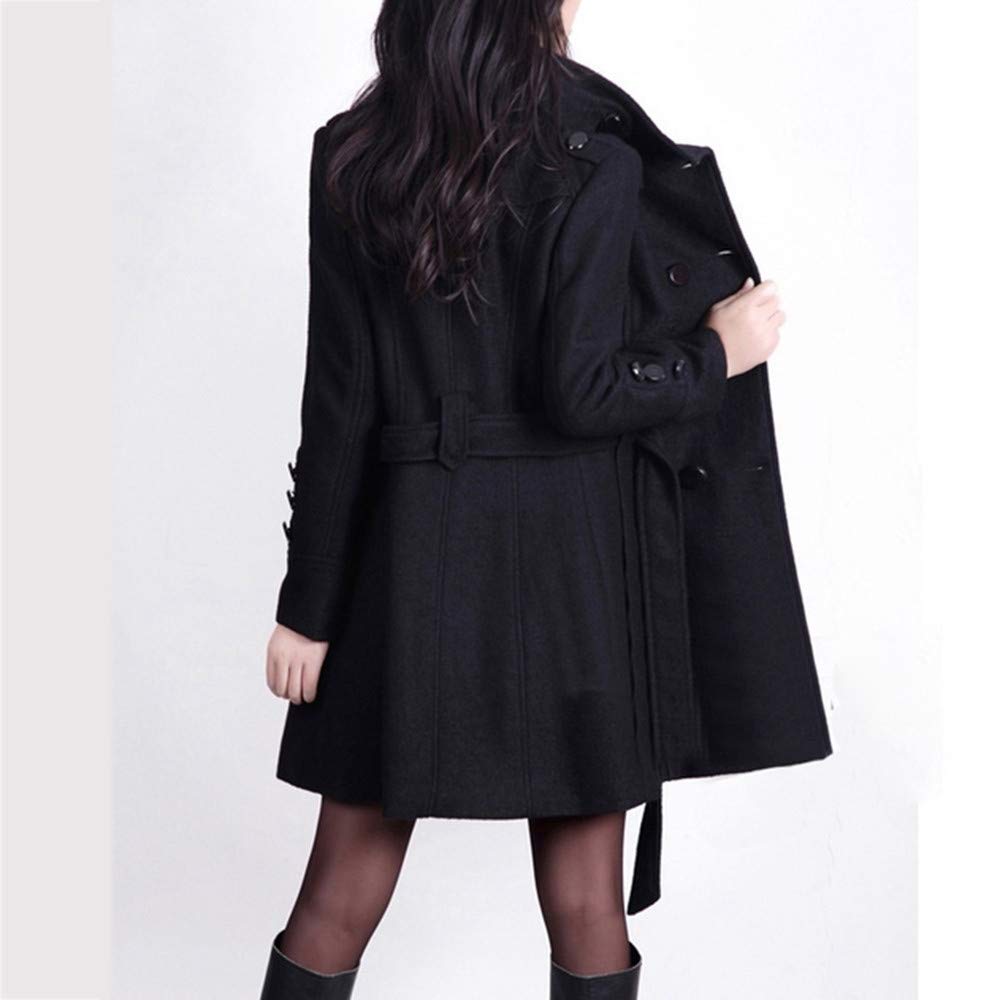 Generisch Damen Mantel Trenchcoat Elegant Schwarz Umlegekragen Wollmantel Zweireihiger Longsleeve Große Größen Winddichter Lang Winter Einfarbige Wintermantel Verstellbare Damenmantel
