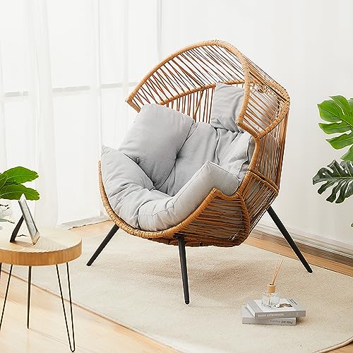Luckyberry Patio Outdoor & Indoor Egg Chair Pe Rope Open Weave Egg Chair With Stand Lounge Chair For Front Porch, Backyard, Living Room, Bedroom Grey #TOP12