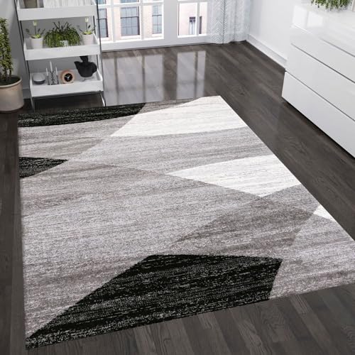 VIMODA Teppich Geometrisches Muster Meliert in Grau Weiß Schwarz Kurzflor Läufer Wohnzimmer, Maße:160x220 cm