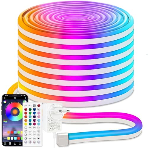 iNextStation Ruban LED RGB 15m, 24V Neon LED avec App & Télécommande, Flexible Bande LED Neon à Changement de Couleurs, Synchronisation Musicale, pour Fête, Jeux, Décoration Intérieure et Extérieure