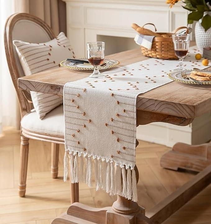 Image of Premium Boho Cotton Table Runner for 4 6 Seater Dining Table |Center Table |Coffee Table|Dining Table|Eating Area|Table Decor(14*72 INCHES)|Brown W| SZPR 057