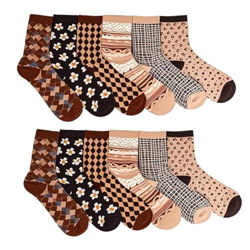 6 Pairs Men's Argyle Comfort Crew Socks - Arch Support, Breathable Fabric, Soft Toe Seam for Daily & Outdoor Wear