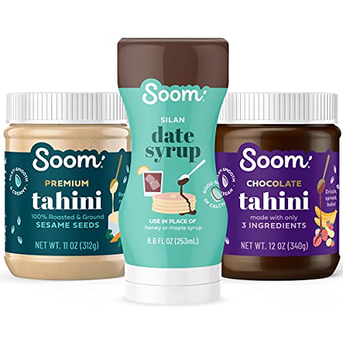 Soom Pantry Sampler: (1) Sesame Tahini 11oz, (1) Chocolate Sesame Tahini 12oz and (1) Silan Date Syrup 12.3oz