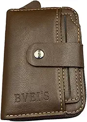 Carteira masculina dobrável de couro minimalista fina com bloqueio de RFID com zíper e porta-cartão de crédito com janela para identidade, Marrom escuro, Carteiras de porta-cartões